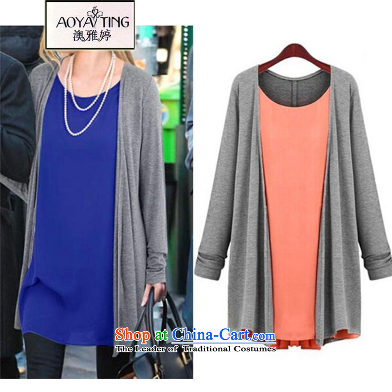 O Ya-ting 2015 autumn and winter new chiffon stitching knitting cardigan leave two T-shirts are 200 mm thick long-sleeved the catty fertilizer ad xl female D9 Blue 4XL recommends that you, O Jacob 160-190-ting (aoyating) , , , shopping on the Internet