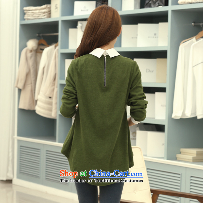 So clearly to xl female thick mm autumn 2014 New Korea boxed version leave two casual shirts S1716 long-sleeved shirt loose  3XL, green of staff (smeilovly) , , , shopping on the Internet