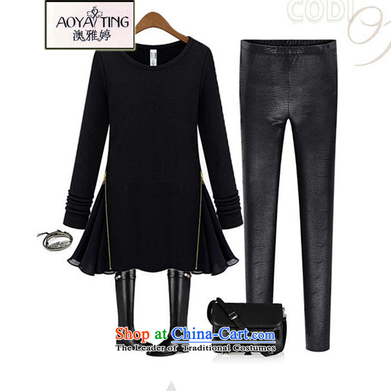 O Ya-ting 2015 to increase the number of women in autumn and winter new Fat MM round-neck collar stitching chiffon zip long-sleeved T-shirts are two false knitwear female 1608 carbon XXXXL, o Ya-ting (aoyating) , , , shopping on the Internet