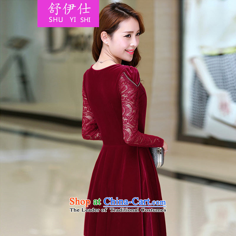 Schui Sze autumn and winter new middle-aged ladies temperament dresses and stylish mother extra female graphics thin Foutune of high-end Kim scouring pads spell lace elegant warm forming the skirt bourdeaux XXL, schui see (shuyishi) , , , shopping on the