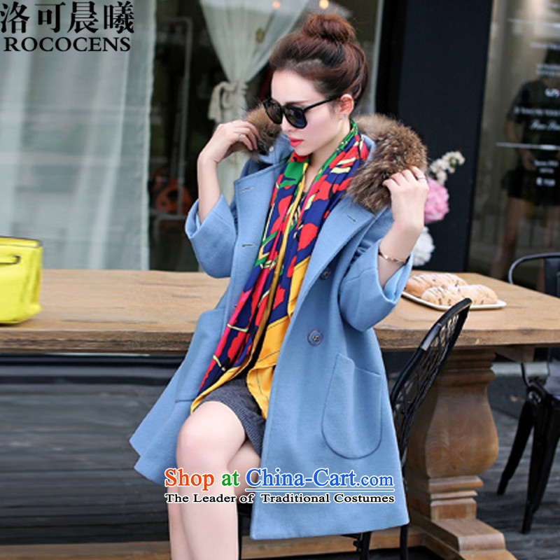 Sun Hei to2015 autumn and winter Korean jacket in gross?   long coats of female blue skies?XL to large