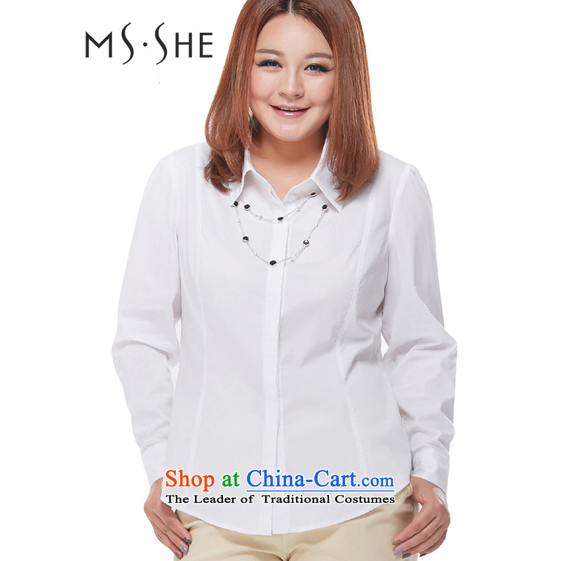 Msshe xl women2015 Autumn new product expertise sister OL long-sleeved Sau San video thin cardigan shirt 73475XL White