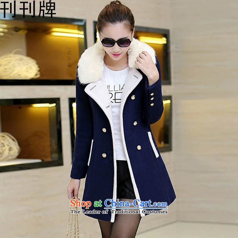 Issue date token 2015 autumn and winter new Korean version of gross? coats female navy blue L