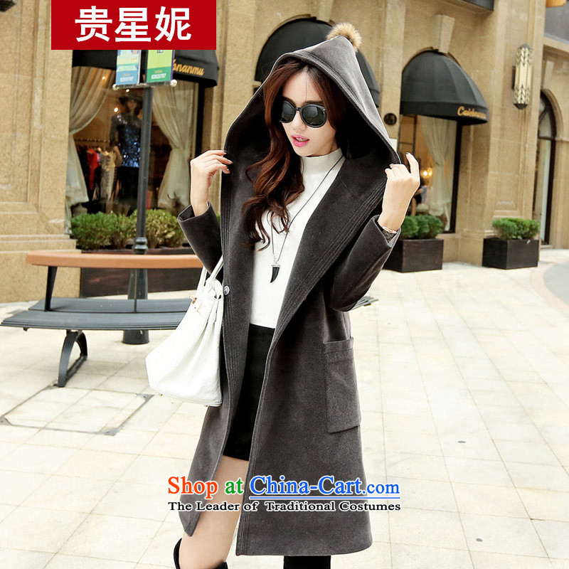 The Star Ni? The Coat 2015 autumn and winter new women's a wool coat larger solid color in Sau San long cap pink jacket? L gross Your Star Ni , , , shopping on the Internet