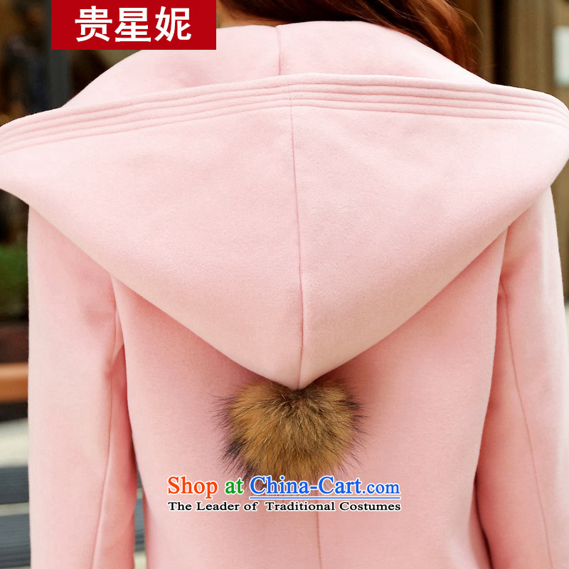 The Star Ni? The Coat 2015 autumn and winter new women's a wool coat larger solid color in Sau San long cap pink jacket? L gross Your Star Ni , , , shopping on the Internet