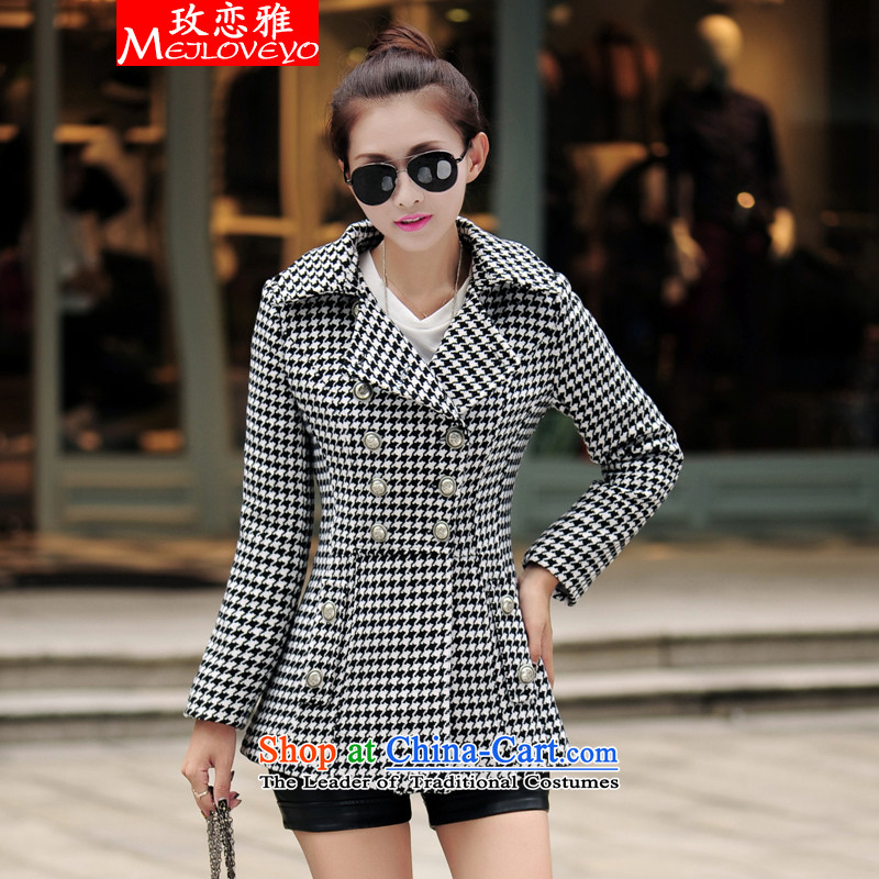 The land of the 2015 autumn and winter new women's Korea version long chidori grid gross?   windbreaker jacket coat women 6829 gross? picture color M, better land-ah (MEILOVEYO) , , , shopping on the Internet