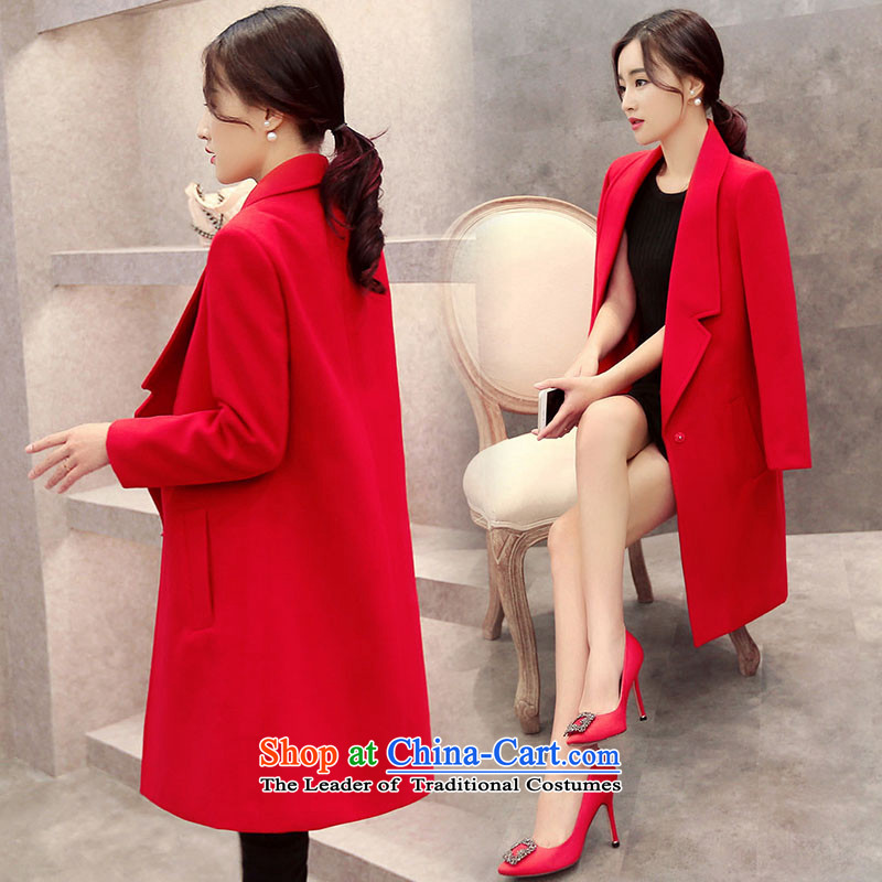 Once again we get gross jacket female new 2015 winter long temperament a wool coat the cotton-thick redL