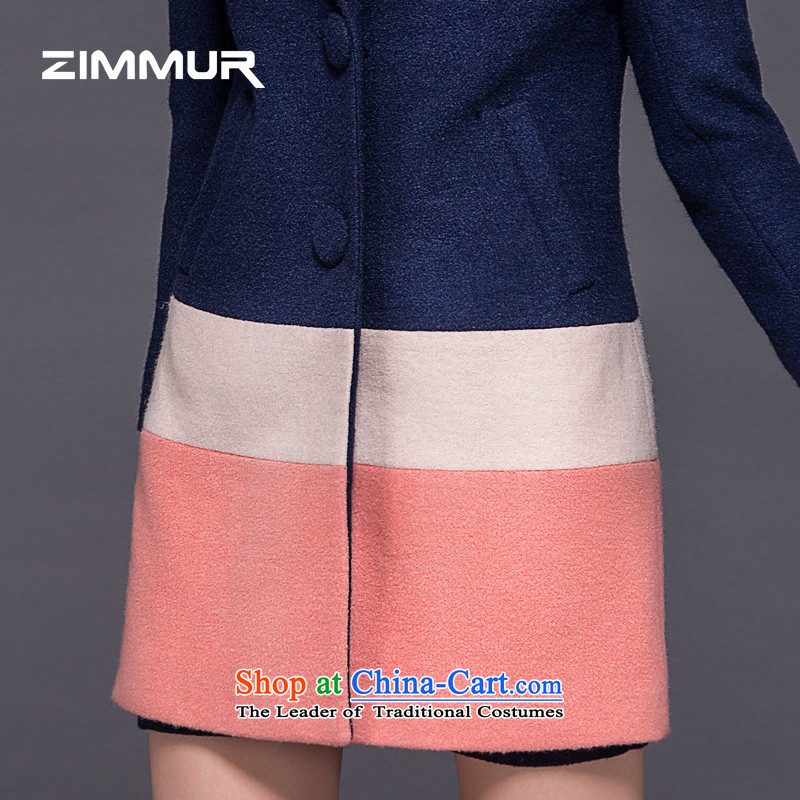 2015 winter clothing new ZIMMUR, single row color plane coat hooks long wool? female power temperament jacket female blue M,ZIMMUR,,, shopping on the Internet