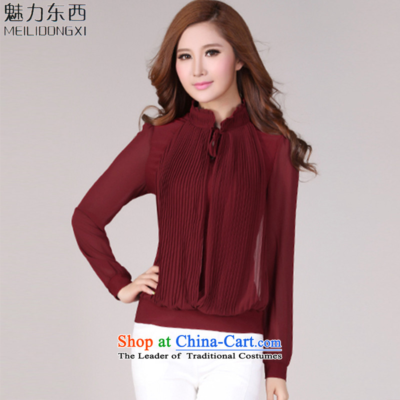 Charm large things women 2015 Autumn_ thick long-sleeved shirt MM CHIFFONT2206 womenXXXL wine red