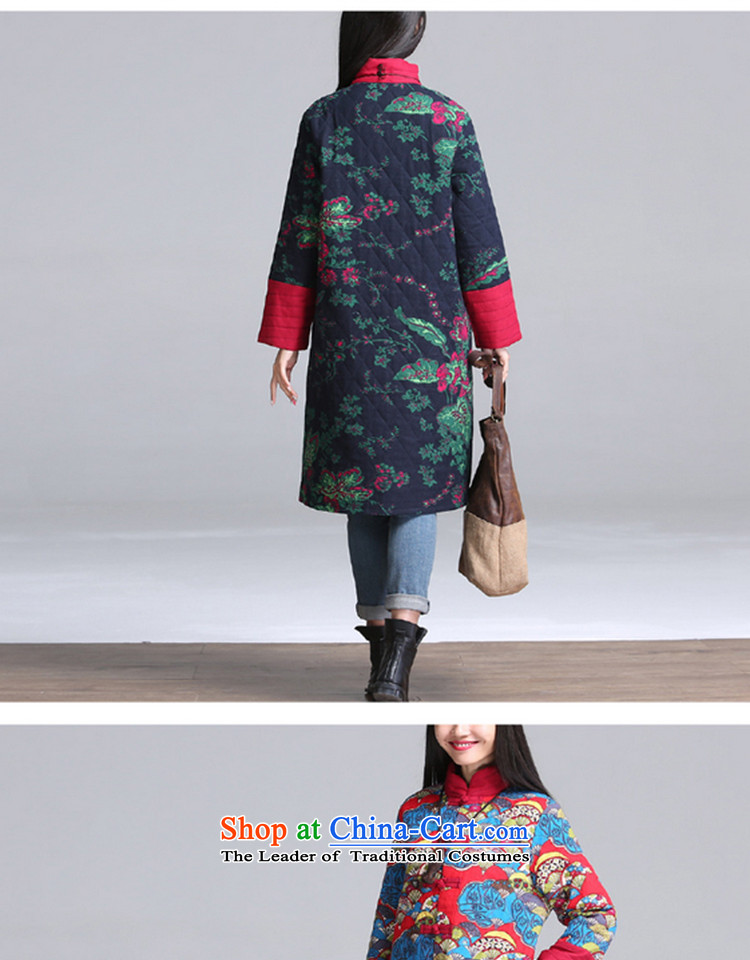 Card micro-ah autumn and winter load new Korean version of large numbers of ethnic women's video, thin to thick sister increase cotton linen loose neck long thick cotton jacket coat mm blue safflower XXL /145-160 code, prices, picture catty brand platters! The elections are supplied in the national character of distribution, so action, buy now enjoy more preferential! As soon as possible.