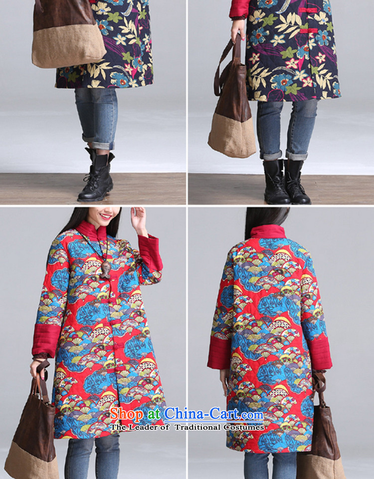 Card micro-ah autumn and winter load new Korean version of large numbers of ethnic women's video, thin to thick sister increase cotton linen loose neck long thick cotton jacket coat mm blue safflower XXL /145-160 code, prices, picture catty brand platters! The elections are supplied in the national character of distribution, so action, buy now enjoy more preferential! As soon as possible.