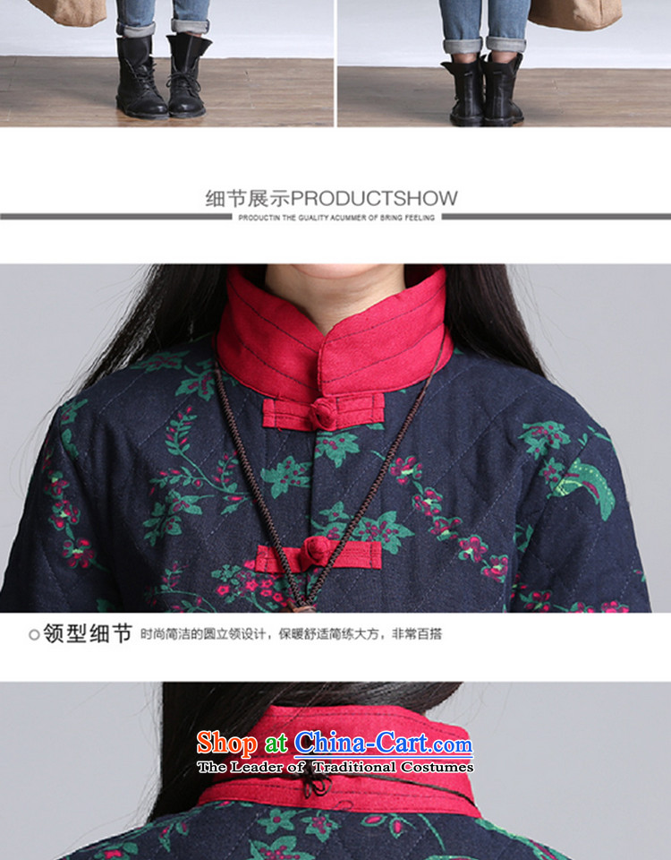 Card micro-ah autumn and winter load new Korean version of large numbers of ethnic women's video, thin to thick sister increase cotton linen loose neck long thick cotton jacket coat mm blue safflower XXL /145-160 code, prices, picture catty brand platters! The elections are supplied in the national character of distribution, so action, buy now enjoy more preferential! As soon as possible.