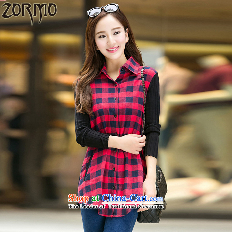 ?The Korean version of the female ZORMO autumn and winter to xl latticed shirts in mm thick long leisure wear long sleeved shirt red?XL 115-130 catty