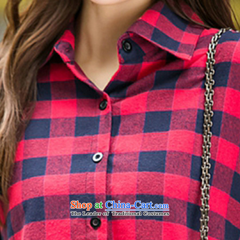  The Korean version of the female ZORMO autumn and winter to xl latticed shirts in mm thick long leisure wear long sleeved shirt red XL 115-130 catty ,ZORMO,,, shopping on the Internet