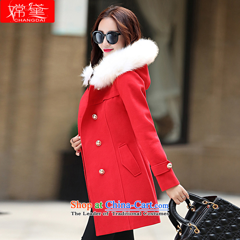 The Truth (Korean version of Estee Lauder CHANGDAI) 2015 autumn and winter new graphics thin single row detained in pure color long hair? coats female jackets red color   M-oriented Doi (CHANGDAI) , , , shopping on the Internet