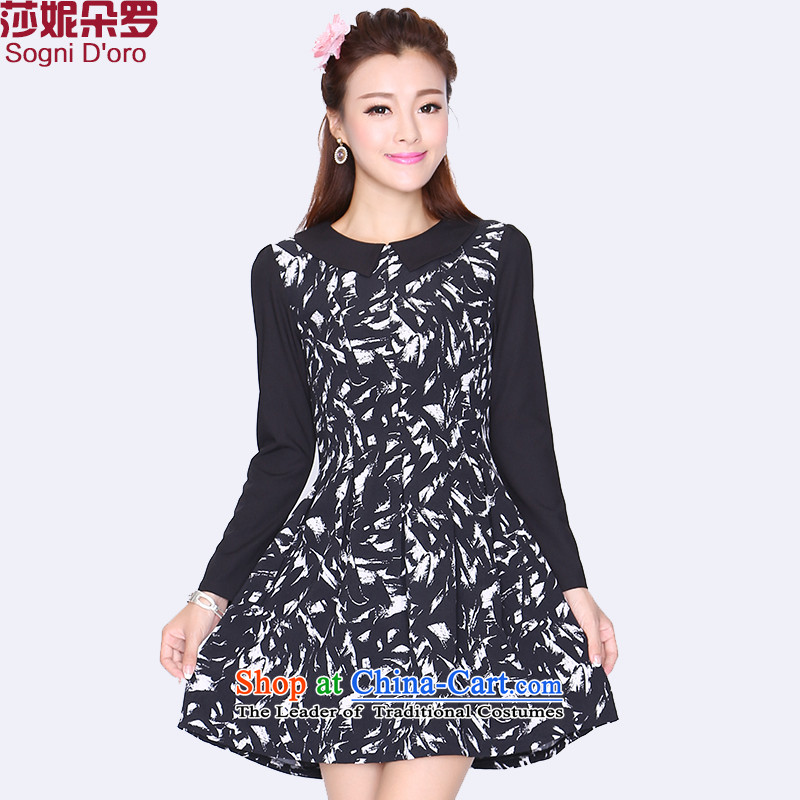 Shani flower lo xl women?200 catties mm2015 thick Korean autumn and winter load new lapel long-sleeved video thin dresses 1102 Black?2XL