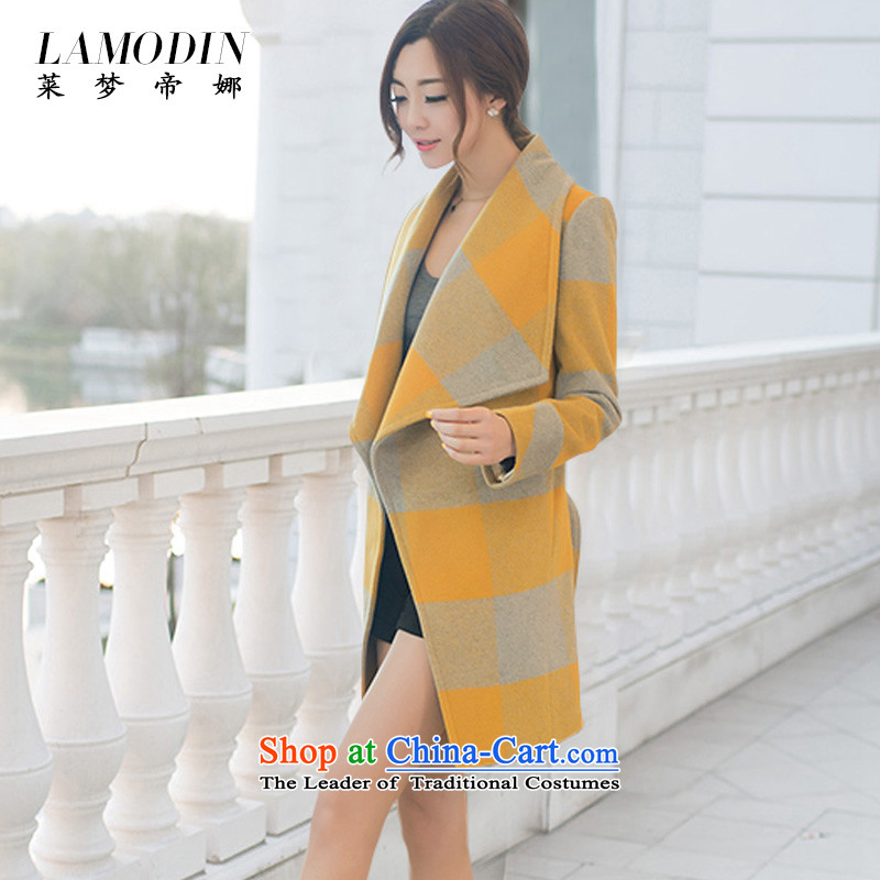 The 2014 autumn and winter lamodin new Korean female gross? Jacket Sau San large lapel latticed wool coat of red s-160,lamodin,,,? Online Shopping