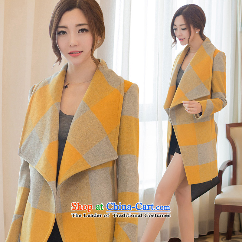 The 2014 autumn and winter lamodin new Korean female gross? Jacket Sau San large lapel latticed wool coat of red s-160,lamodin,,,? Online Shopping