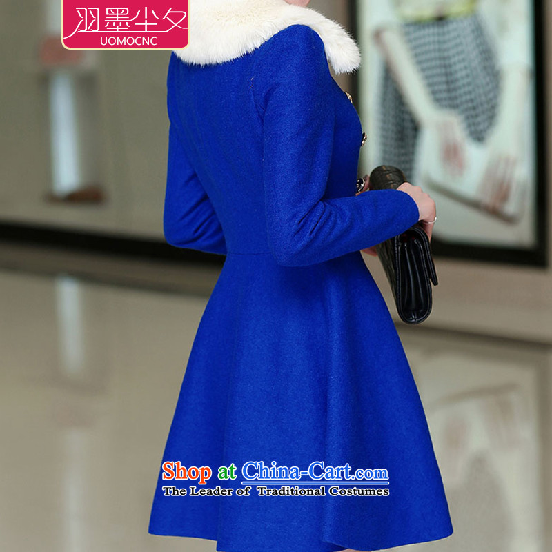 Yu ink dust overnight for autumn and winter 2015 new women's gross jacket Korean big?   in the code of a female coats gross? U2833 Sapphire Blue , L, yu Ink dust overnight shopping on the Internet has been pressed.