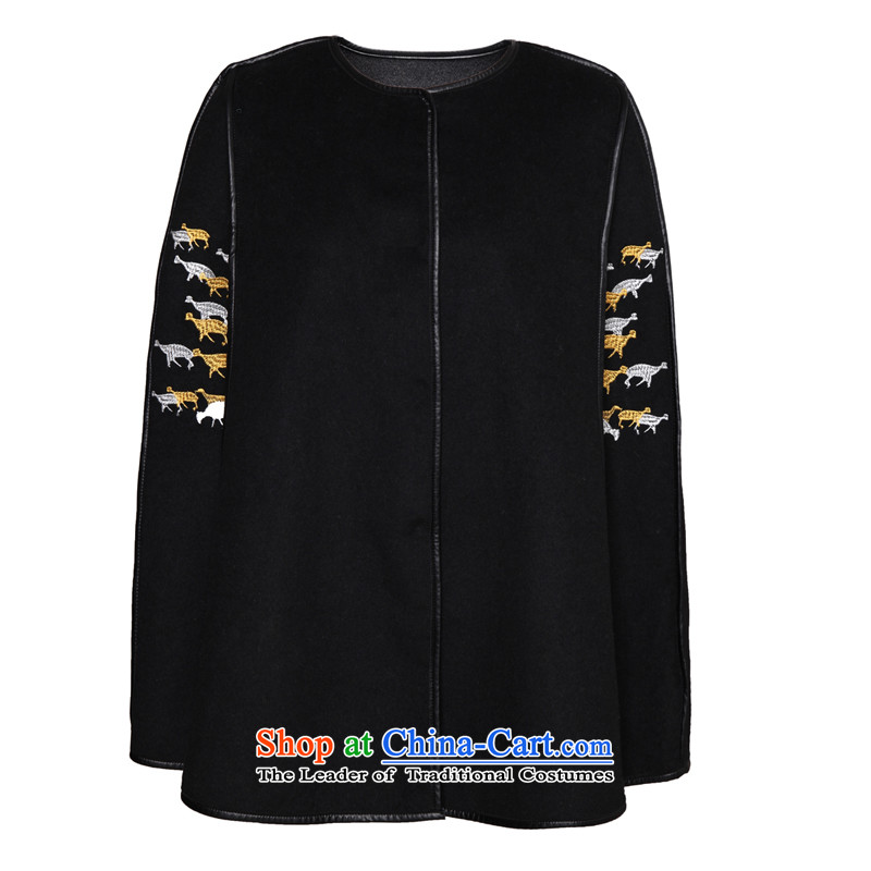 Chaplain who female elegant wild round-neck collar machine embroidery decorated cloak long coat 644112199 black 155/S, chaplain who has been pressed shopping on the Internet