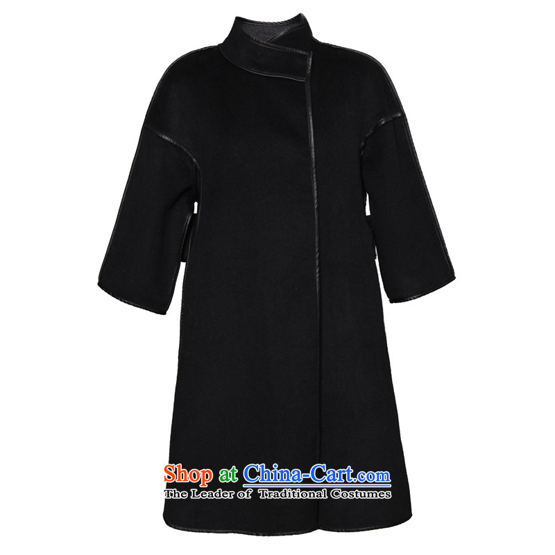 Chaplain who female elegant pure color wild PU package edges in cuff long coat 644112200 black 165/L, chaplain who has been pressed shopping on the Internet