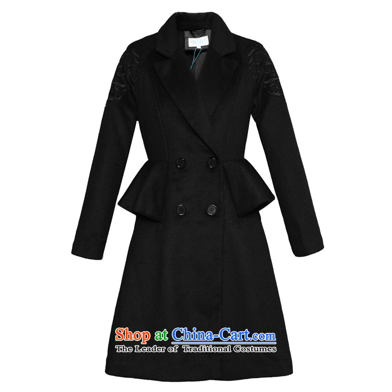 Chaplain who winter clothing new women's temperament pure color wild Classic double-long coat 644112202 black 160/M, chaplain who has been pressed shopping on the Internet