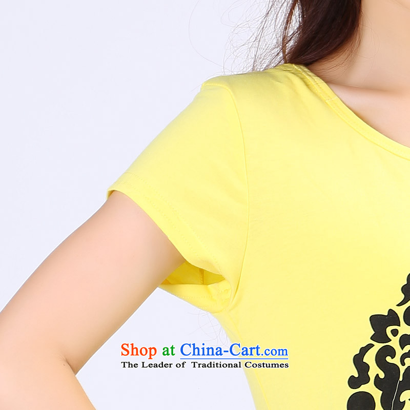 Shani flower lo xl female thick mm summer new minimalist 2014 round-neck collar short-sleeved T-shirt thin graphics leisure stamp t shirt 6743 Yellow 3XL, Shani (sogni latte macchiato D'oro) , , , shopping on the Internet