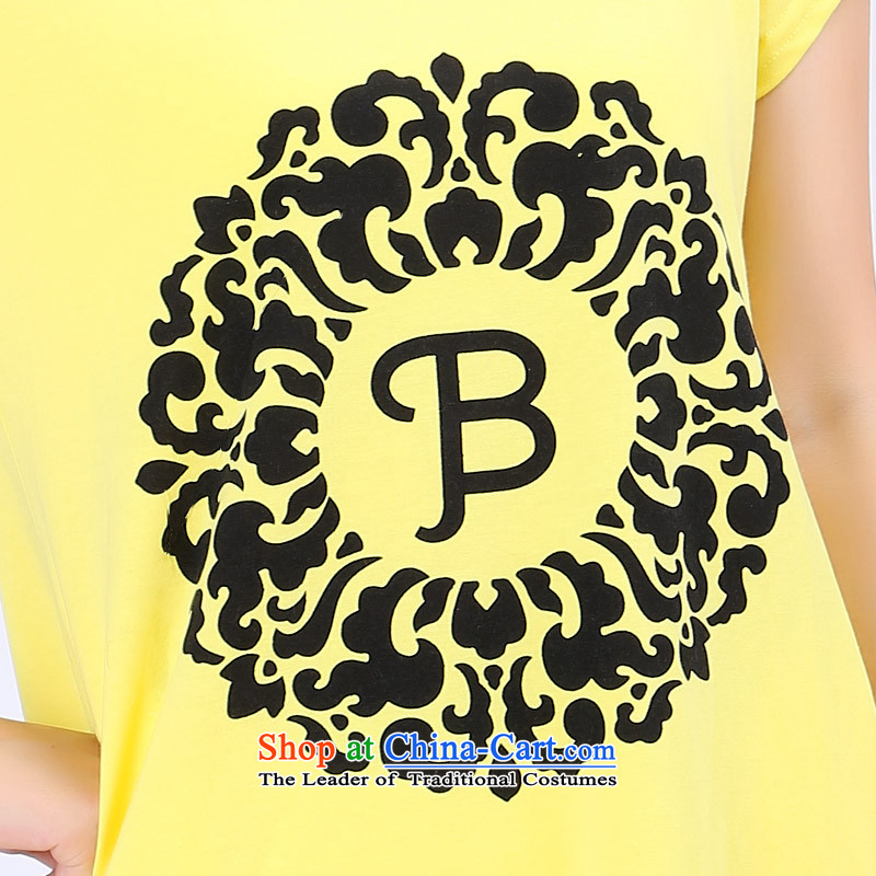 Shani flower lo xl female thick mm summer new minimalist 2014 round-neck collar short-sleeved T-shirt thin graphics leisure stamp t shirt 6743 Yellow 3XL, Shani (sogni latte macchiato D'oro) , , , shopping on the Internet