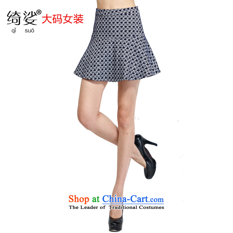 As provided for large female thick MM autumn and winter new plaid thick sister video thin billowy flounces body small short skirt No. 2279 BlueL