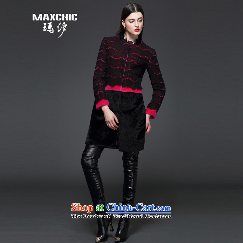 Marguerite Hsichih maxchic 2015 autumn and winter, long-sleeved jacket round-neck collar wool knocked color spell lace in long coats of $13322 Female better? red XL, Princess (maxchic Hsichih shopping on the Internet has been pressed.)