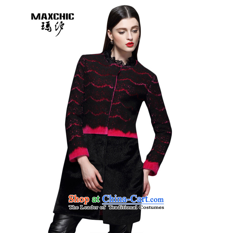 Marguerite Hsichih maxchic 2015 autumn and winter, long-sleeved jacket round-neck collar wool knocked color spell lace in long coats of $13322 Female better? red XL, Princess (maxchic Hsichih shopping on the Internet has been pressed.)