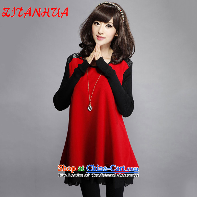 The first new paragraph 2015 fall short Korean large relaxd dress thick sister dresses red?XL
