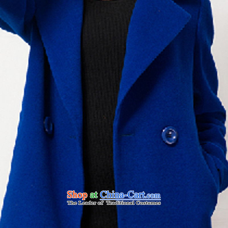 Rate of the 2014 autumn and winter new Korean cashmere overcoat to xl thick MM long suit in a coat female wool 88107 L, SI, blue (SIGLENA) , , , shopping on the Internet