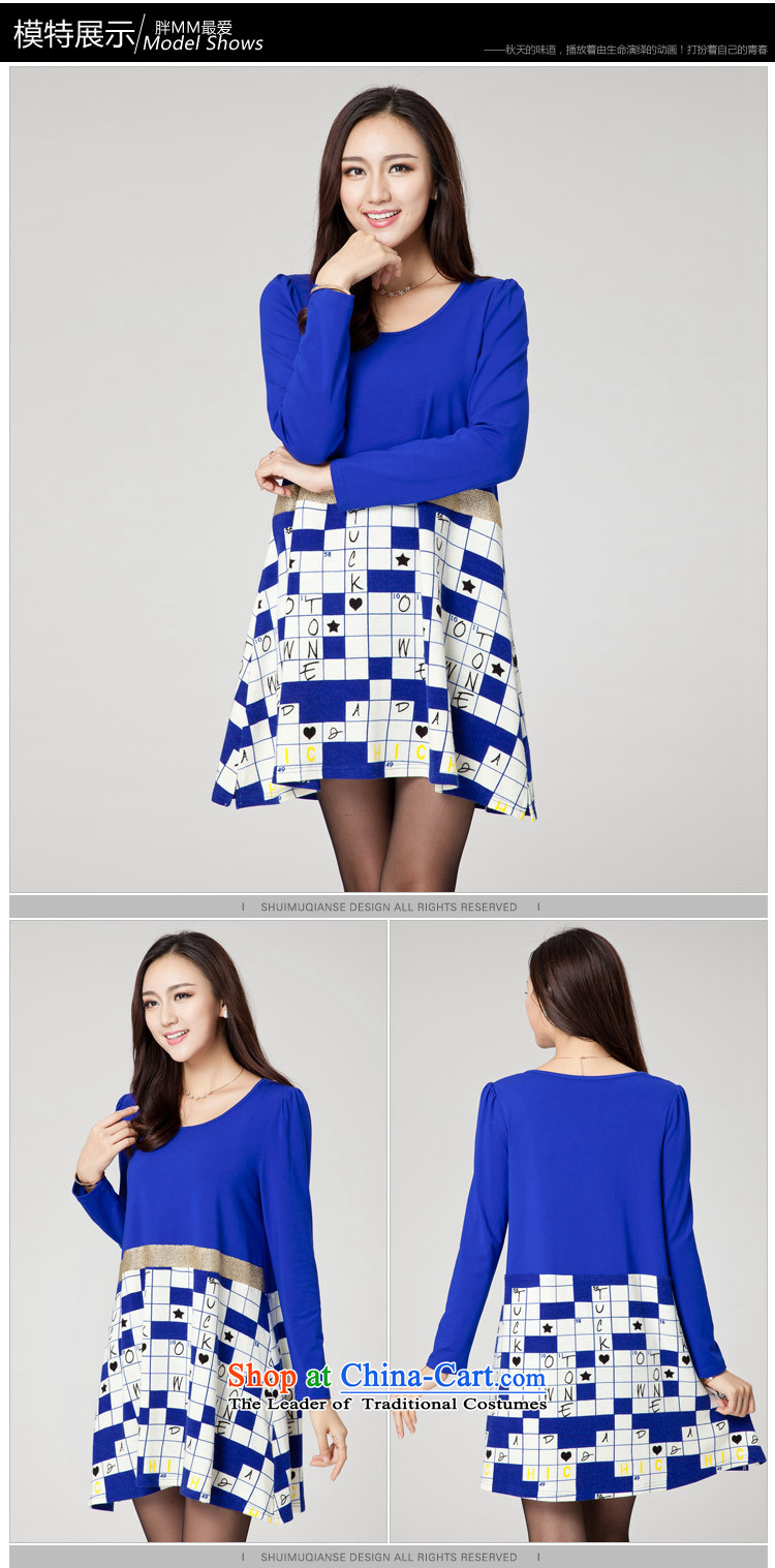 The interpolator auspicious xl women fall new Korean people thick thick mm video thin round-neck collar letters stamp stitching loose Sau San long-sleeved dresses SM59 Blue - 130 catties wearing L(100 catty picture), prices, brand platters! The elections are supplied in the national character of distribution, so action, buy now enjoy more preferential! As soon as possible.