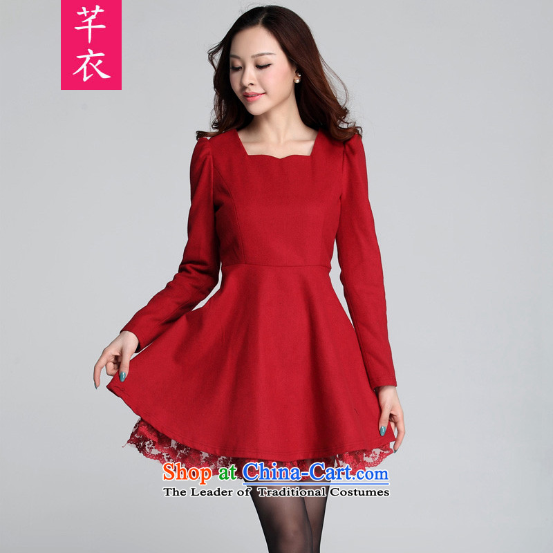 Xl thick people women 2015 waves for new graphics thin autumn and winter Sau San replacing elegance is sister gross? long-sleeved dresses red170-185 4XL catty
