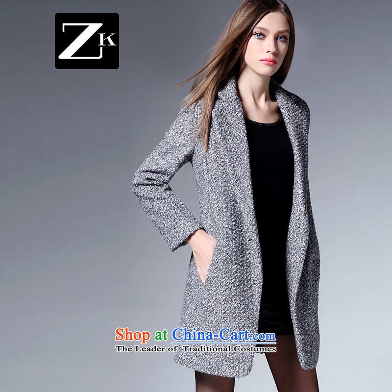 Zk Western women?2015 Fall_Winter Collections new coarse wool terylene minimalist gross? coats that long hair? a jacket coat Gray?L