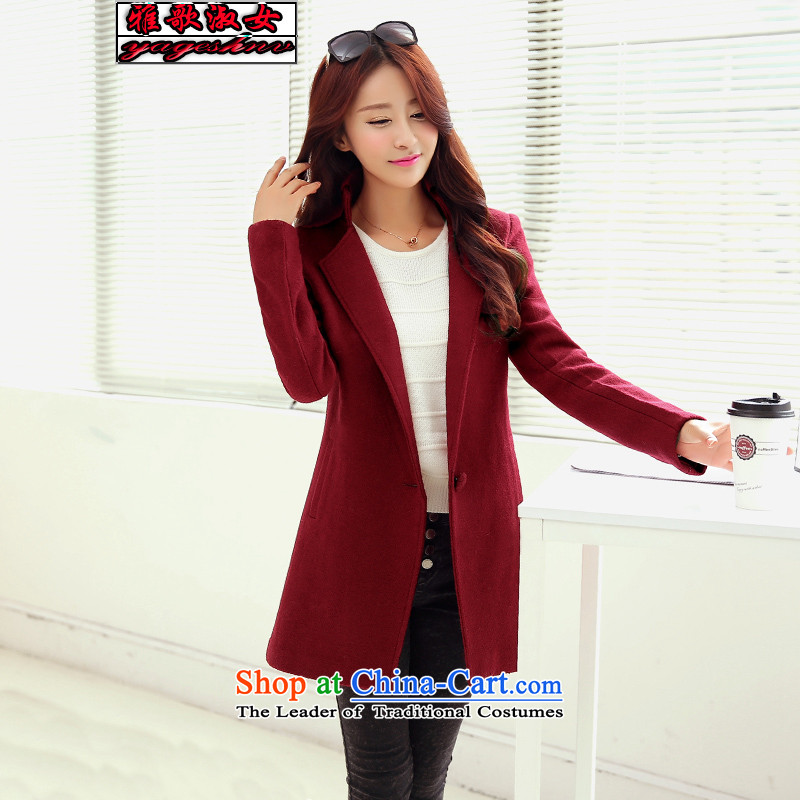Song Gentlewoman 2015 autumn and winter new stylish girl jacket Korea gross?   in the longer version of wool a wool coat wild Suit Large roll collar thick cashmere wine red M, Song Suk-girl (yageshunv) , , , shopping on the Internet