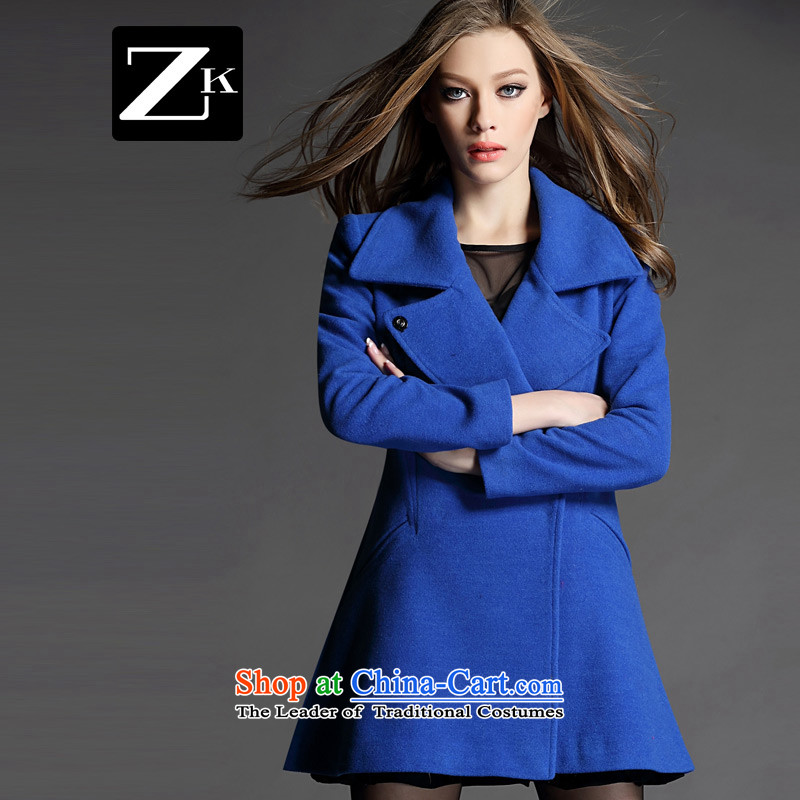 The autumn and winter zk2015 new gross girls jacket? Long Small incense wind gross coats female)?? a wool coat color blue M,zk,,, shopping on the Internet