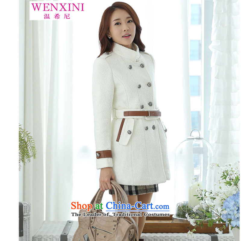 Temperature, 2015 autumn and winter larger women in long double-Sau San leisure gross a wool coat jacket female white S, temperature (WENXINI Greek) , , , shopping on the Internet