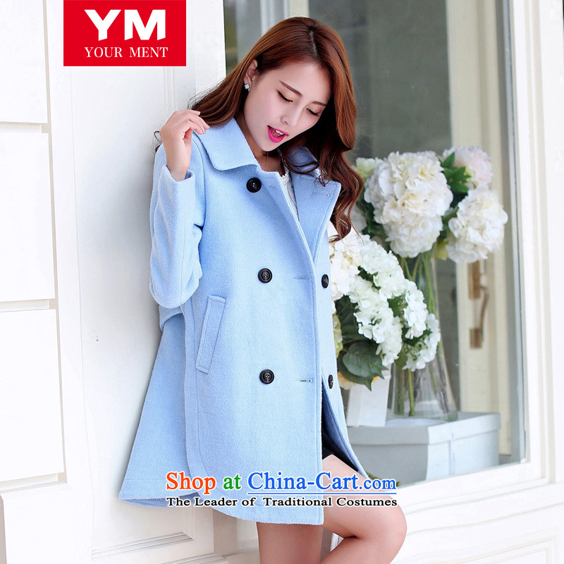 Miyamiya counters female Korean style woolen coat autumn and winter in long hair? female jacket wool? light blue?L