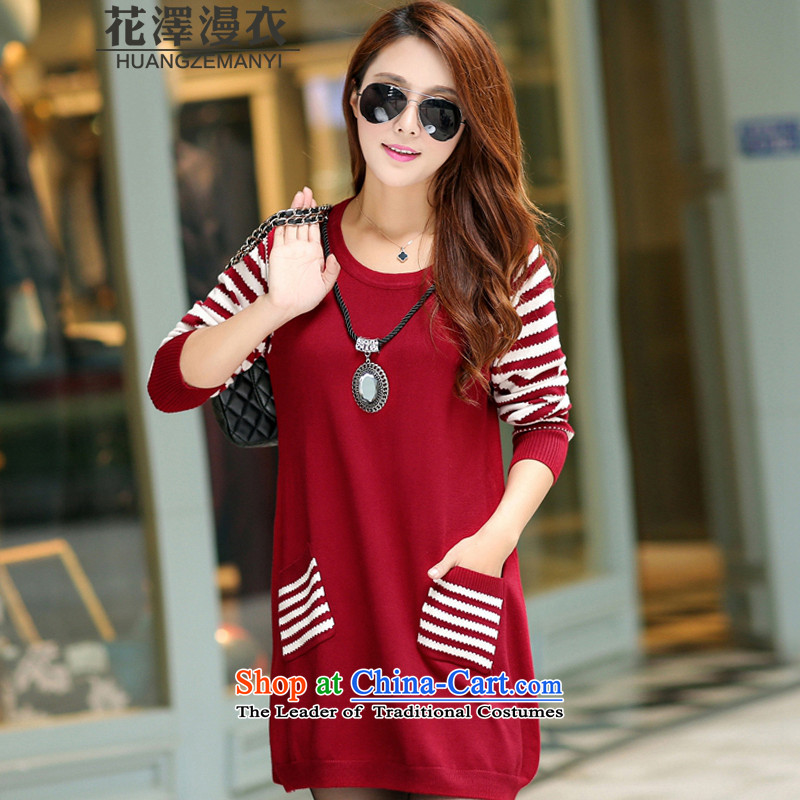 Flower-taek Man Yi 2015 autumn and winter large female Korean version of Knitted Shirt, forming the relaxd fit sweater dresses autumn and winter V8936  XXL, wine red flower-taek Castores Magi Yi (HZMY) , , , shopping on the Internet