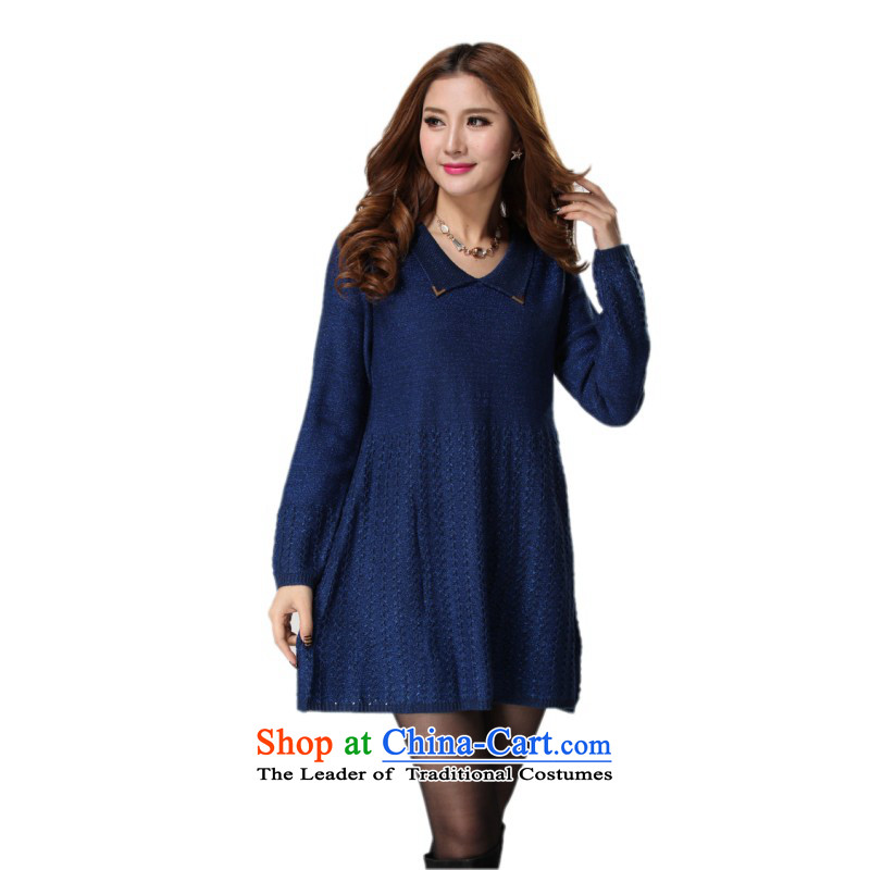 Email the ventricular hypertrophy code package sweater skirt Korean minimalist leisure long-sleeved knitted dresses thick mm thin loose, video pure color lapel cheongsams forming the Netherlands skirt sweater blue are code for 130-180 catty
