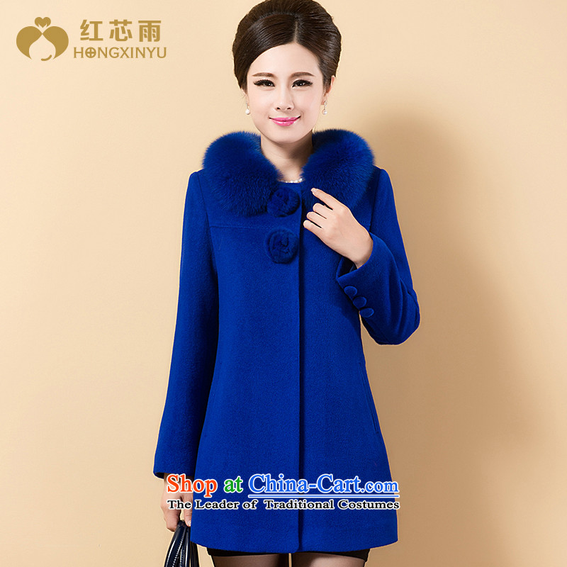 Red-woo 2014 gross cashmere overcoat girls jacket? a winter clothing genuine new long wool Sau San, Connie C.o.d. Korean Fox gross for09 BlueXL