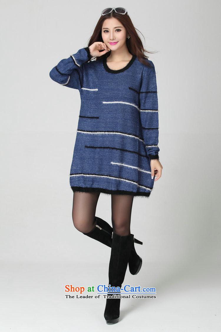 Package for larger women's mail sweater Cheongsams Korean autumn and winter new minimalist round-neck collar long-sleeved loose, dresses, forming the color plane leisure knitted dress thick mm blue will fit 130-180 catty picture, prices, brand platters! The elections are supplied in the national character of distribution, so action, buy now enjoy more preferential! As soon as possible.