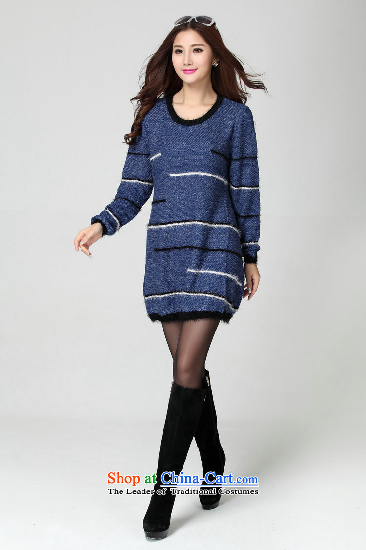 Package for larger women's mail sweater Cheongsams Korean autumn and winter new minimalist round-neck collar long-sleeved loose, dresses, forming the color plane leisure knitted dress thick mm blue will fit 130-180 catty picture, prices, brand platters! The elections are supplied in the national character of distribution, so action, buy now enjoy more preferential! As soon as possible.