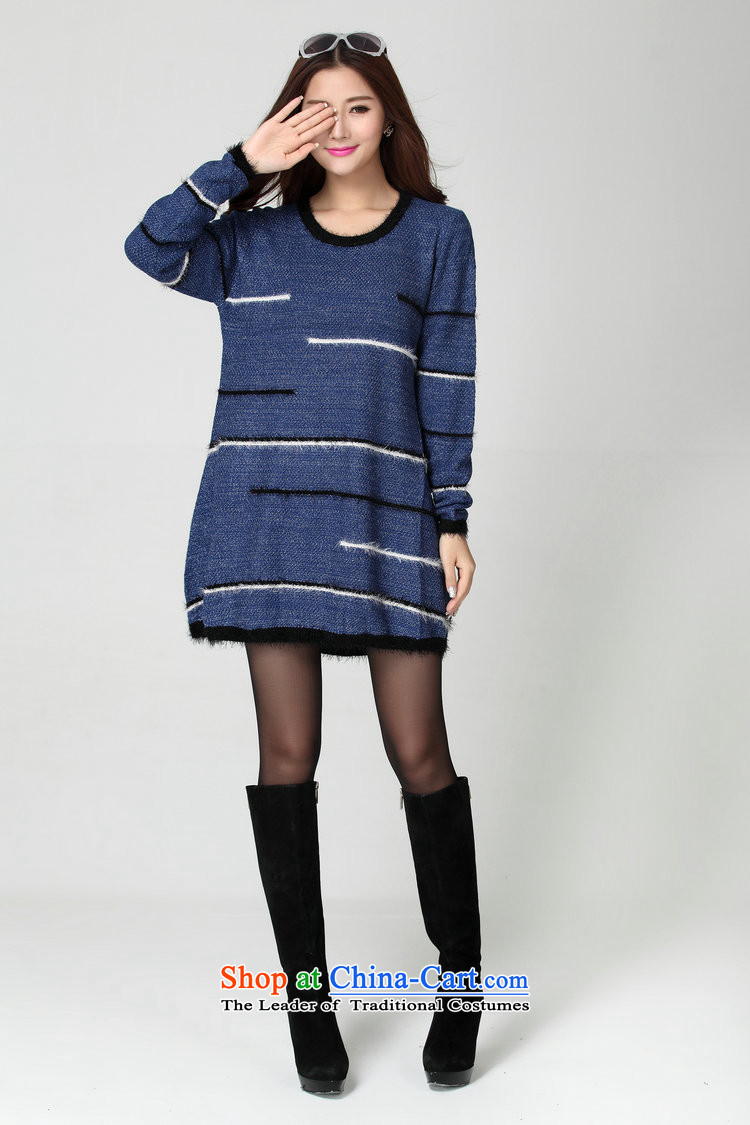 Package for larger women's mail sweater Cheongsams Korean autumn and winter new minimalist round-neck collar long-sleeved loose, dresses, forming the color plane leisure knitted dress thick mm blue will fit 130-180 catty picture, prices, brand platters! The elections are supplied in the national character of distribution, so action, buy now enjoy more preferential! As soon as possible.