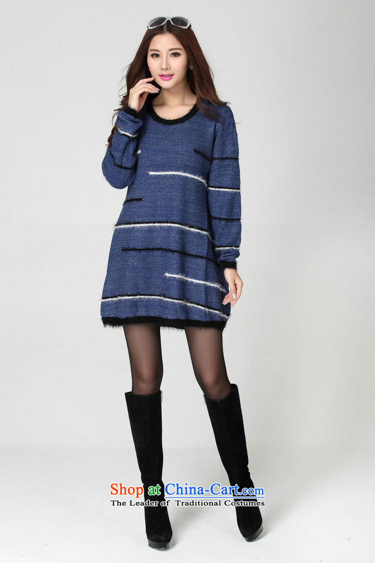 Package for larger women's mail sweater Cheongsams Korean autumn and winter new minimalist round-neck collar long-sleeved loose, dresses, forming the color plane leisure knitted dress thick mm blue will fit 130-180 catty picture, prices, brand platters! The elections are supplied in the national character of distribution, so action, buy now enjoy more preferential! As soon as possible.