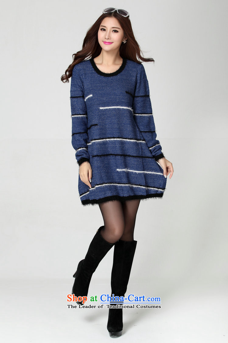 Package for larger women's mail sweater Cheongsams Korean autumn and winter new minimalist round-neck collar long-sleeved loose, dresses, forming the color plane leisure knitted dress thick mm blue will fit 130-180 catty picture, prices, brand platters! The elections are supplied in the national character of distribution, so action, buy now enjoy more preferential! As soon as possible.