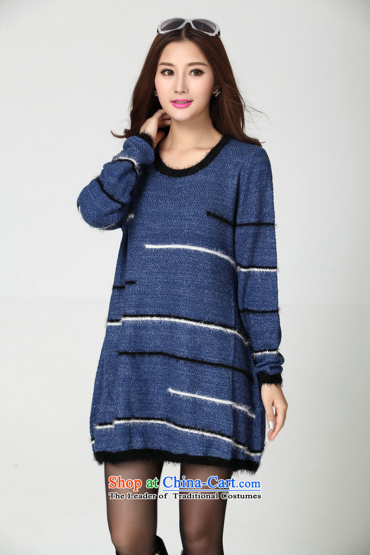 Package for larger women's mail sweater Cheongsams Korean autumn and winter new minimalist round-neck collar long-sleeved loose, dresses, forming the color plane leisure knitted dress thick mm blue will fit 130-180 catty picture, prices, brand platters! The elections are supplied in the national character of distribution, so action, buy now enjoy more preferential! As soon as possible.