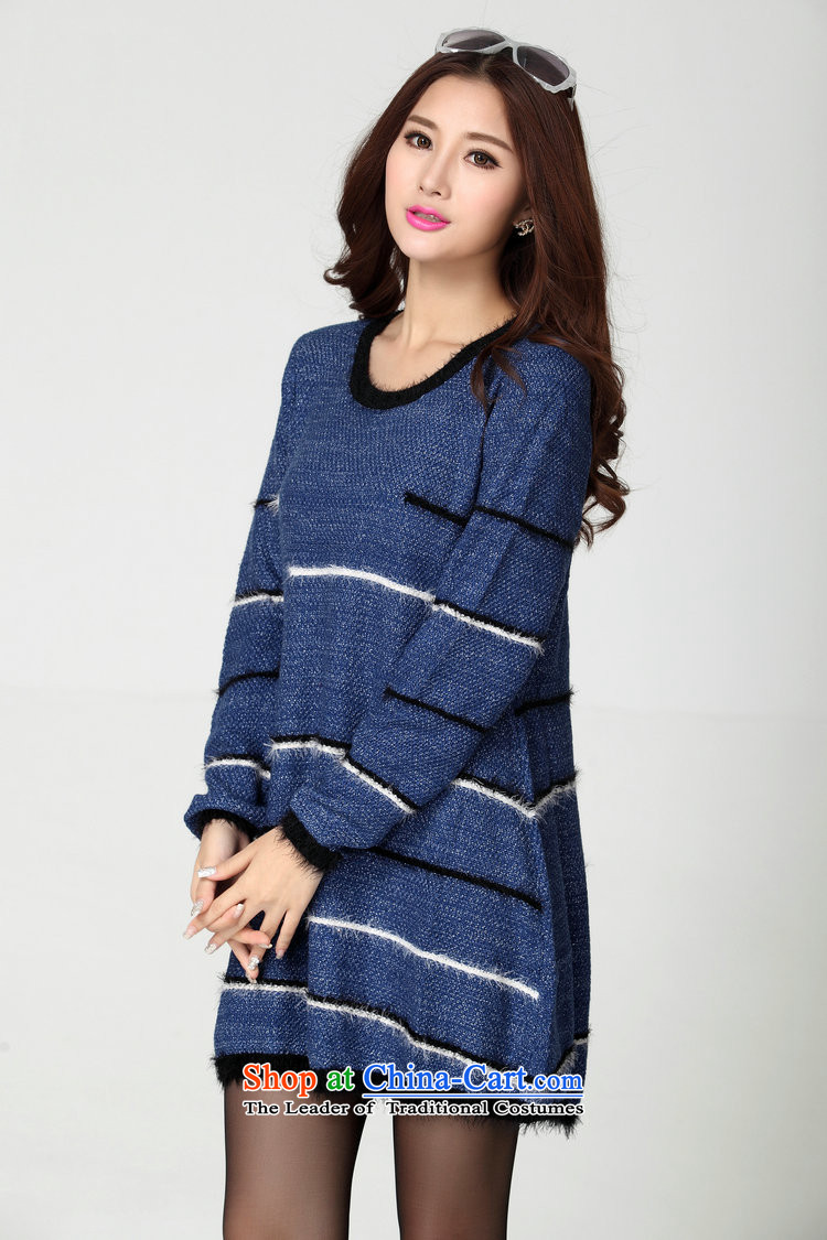 Package for larger women's mail sweater Cheongsams Korean autumn and winter new minimalist round-neck collar long-sleeved loose, dresses, forming the color plane leisure knitted dress thick mm blue will fit 130-180 catty picture, prices, brand platters! The elections are supplied in the national character of distribution, so action, buy now enjoy more preferential! As soon as possible.